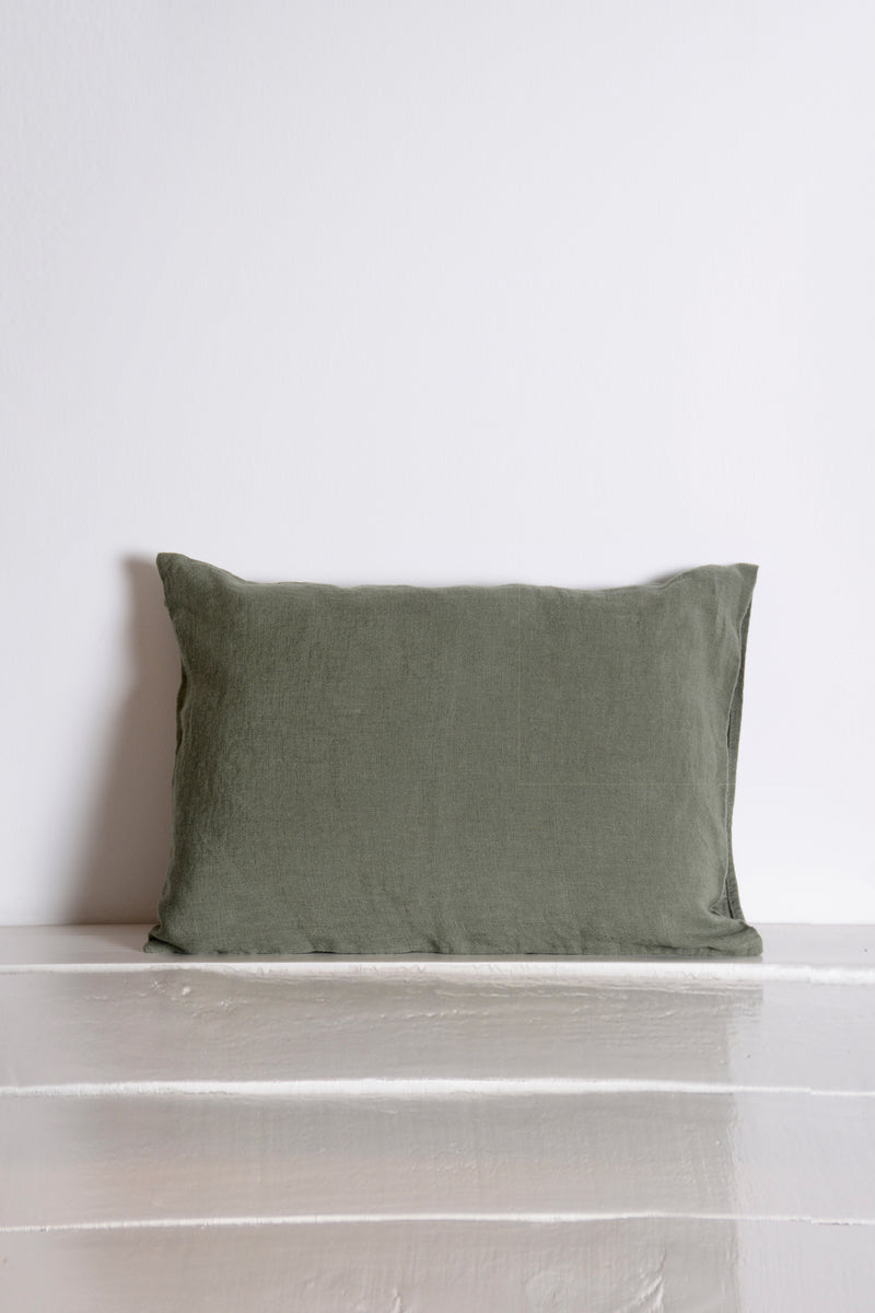 Khaki washed linen cushion