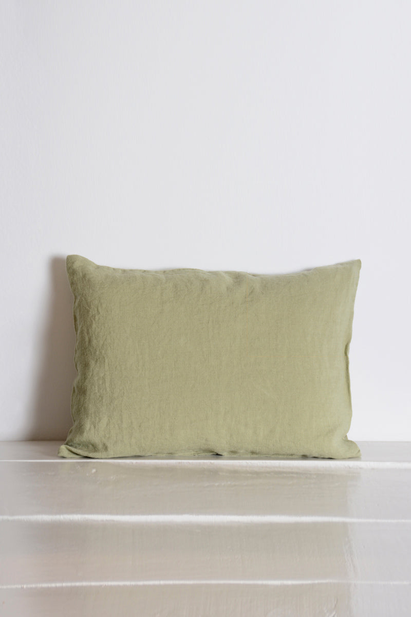 Fennel washed linen cushion