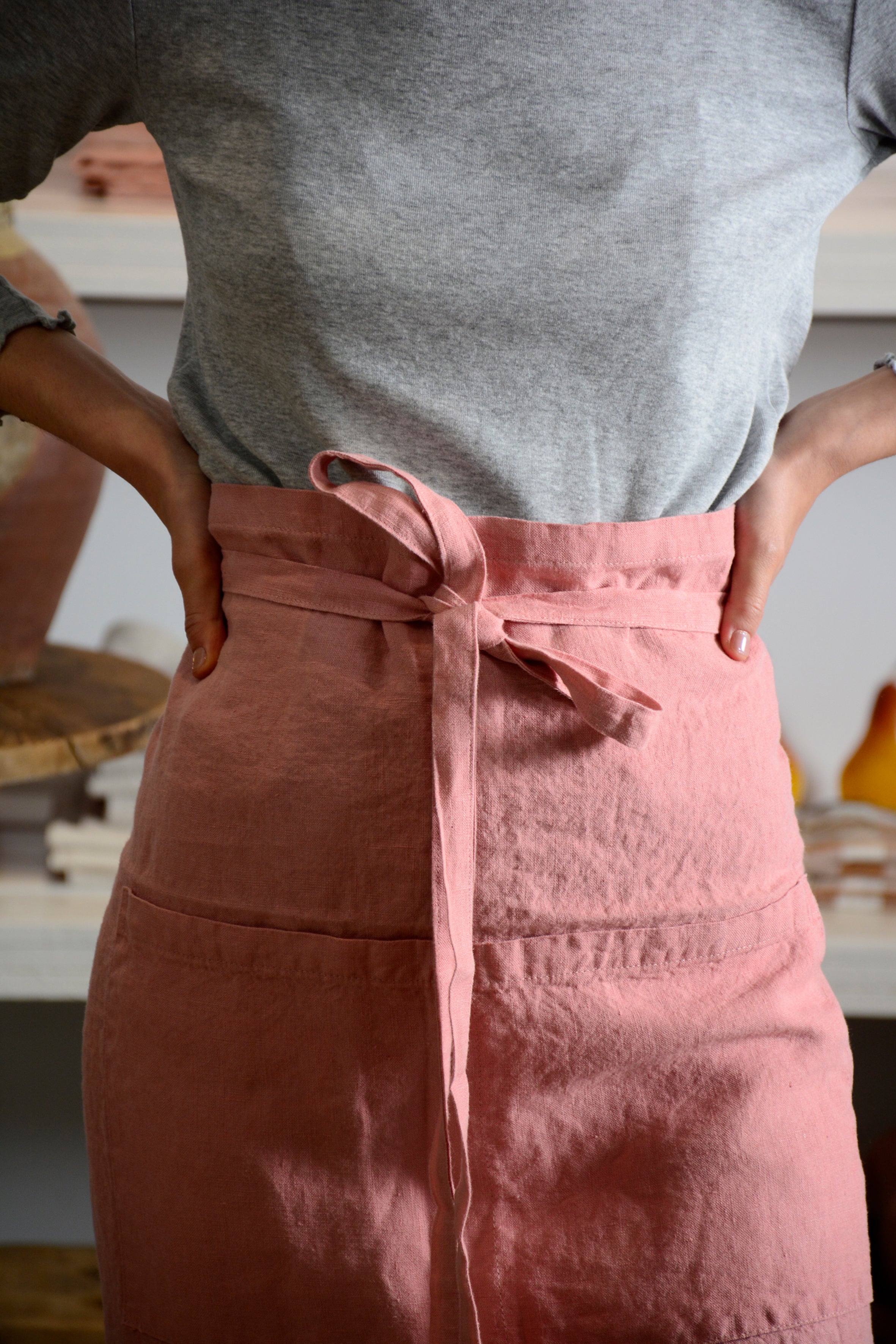 Pink linen bistro apron