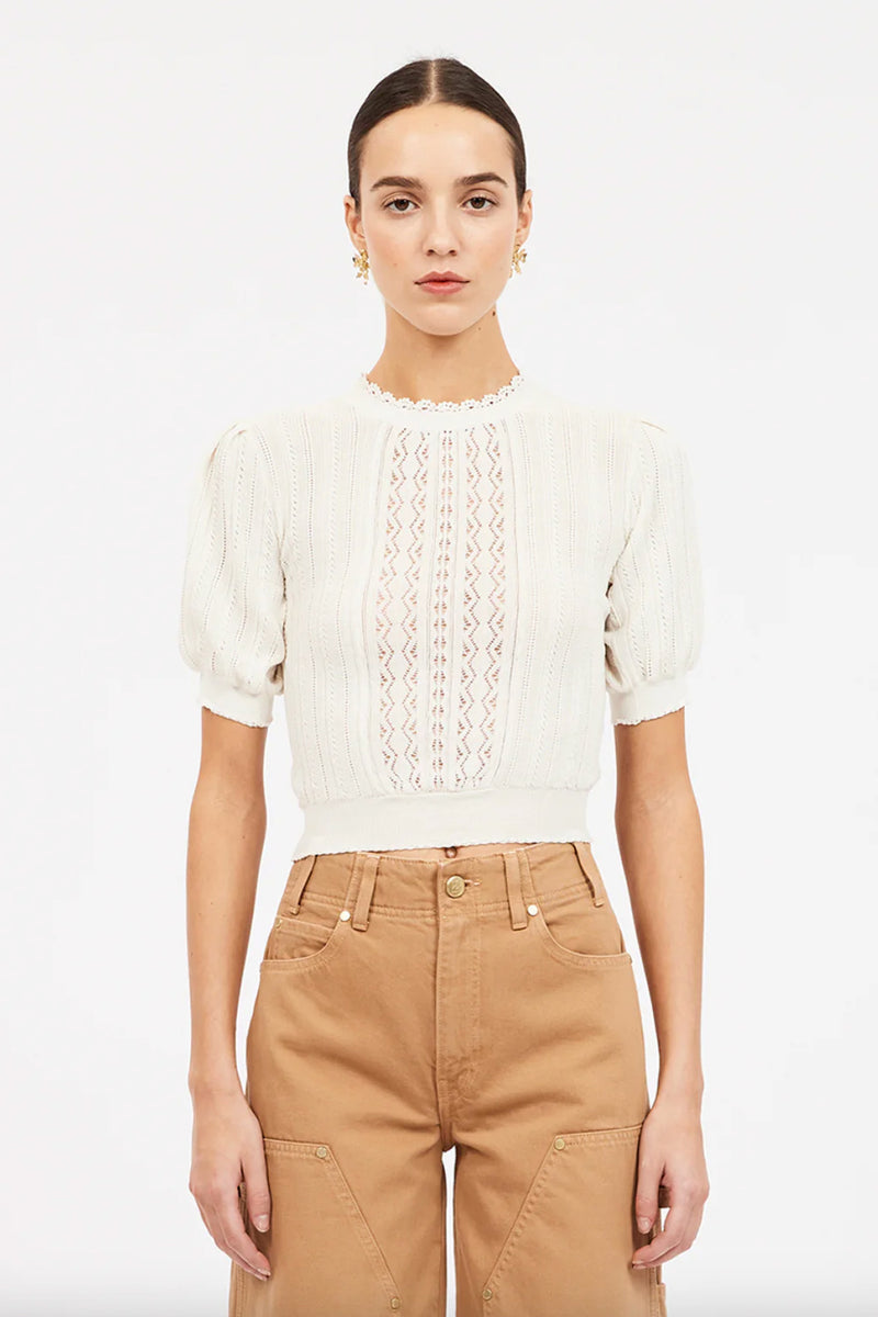 Short sleeve openwork knit top