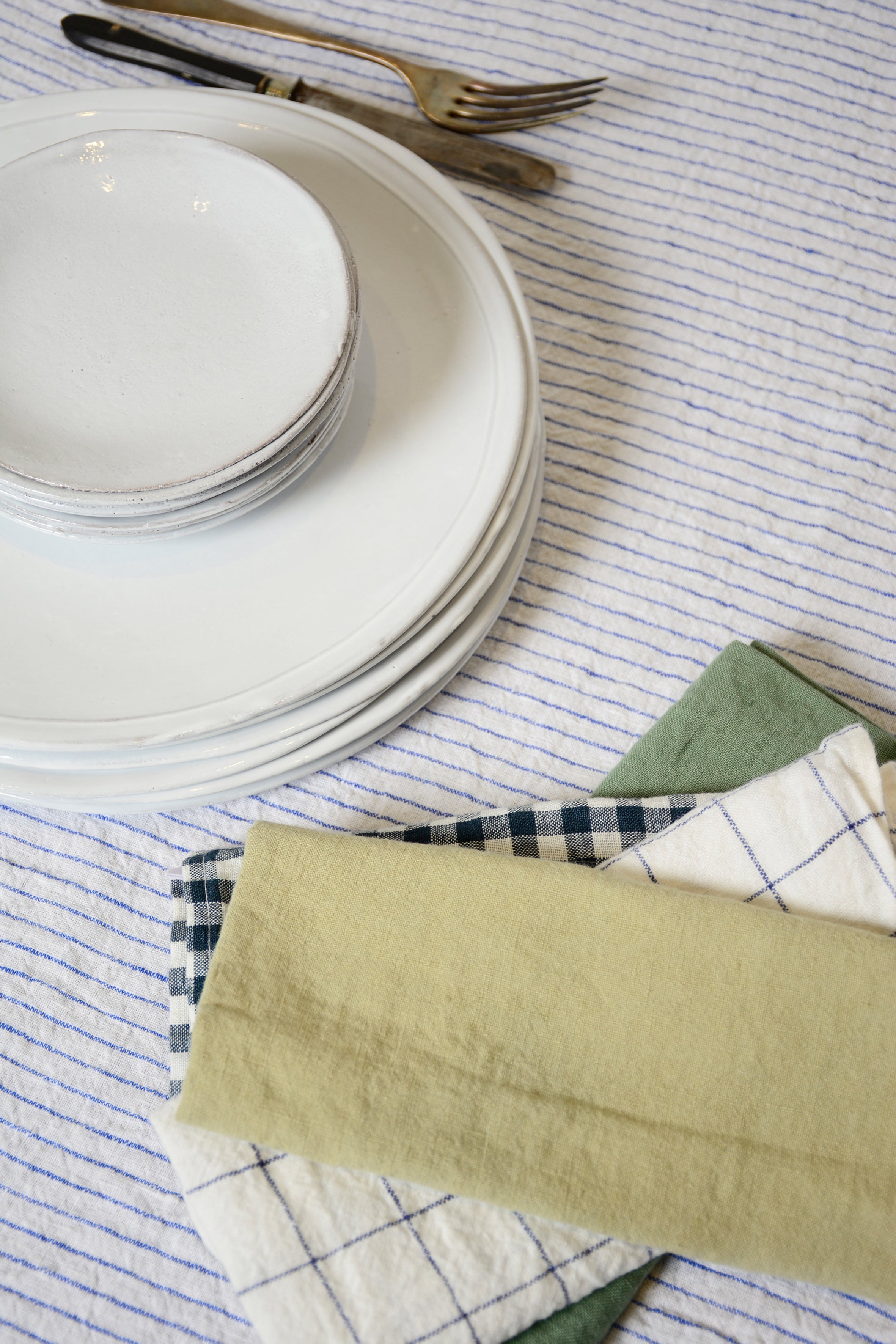 Striped linen tablecloth