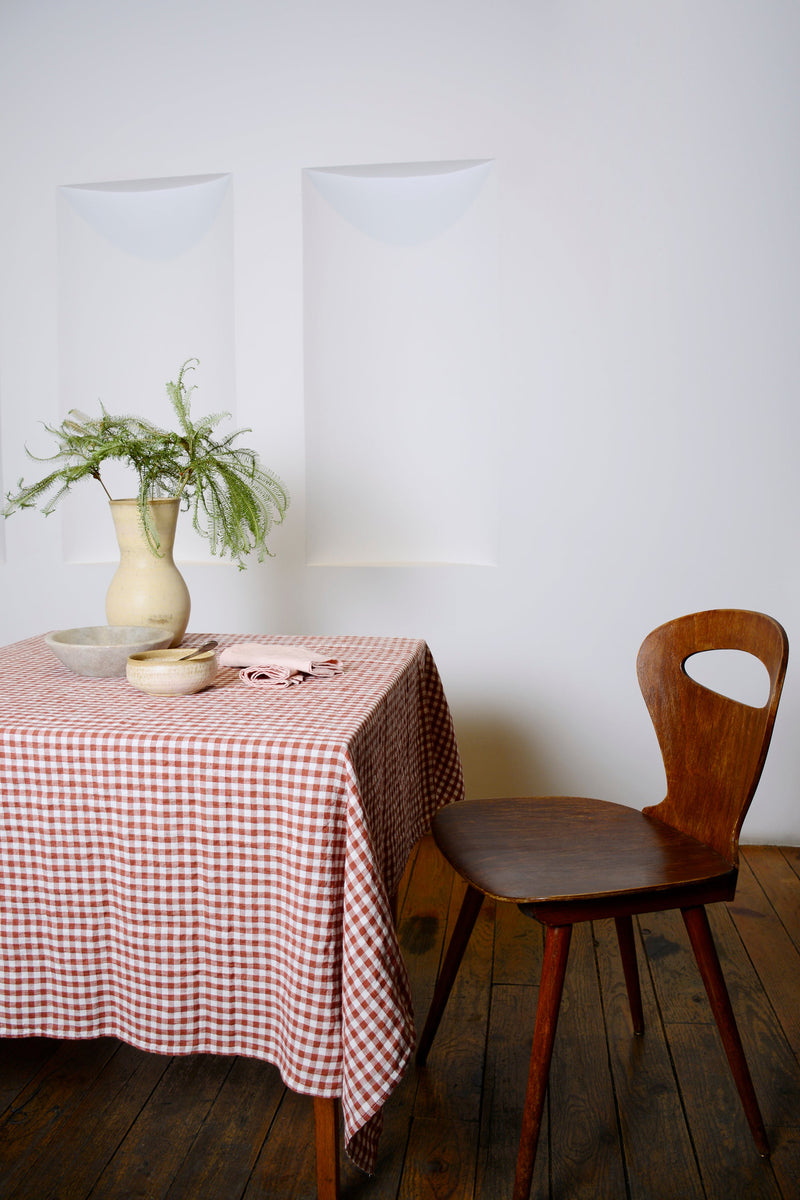 Chestnut gingham linen tablecloth