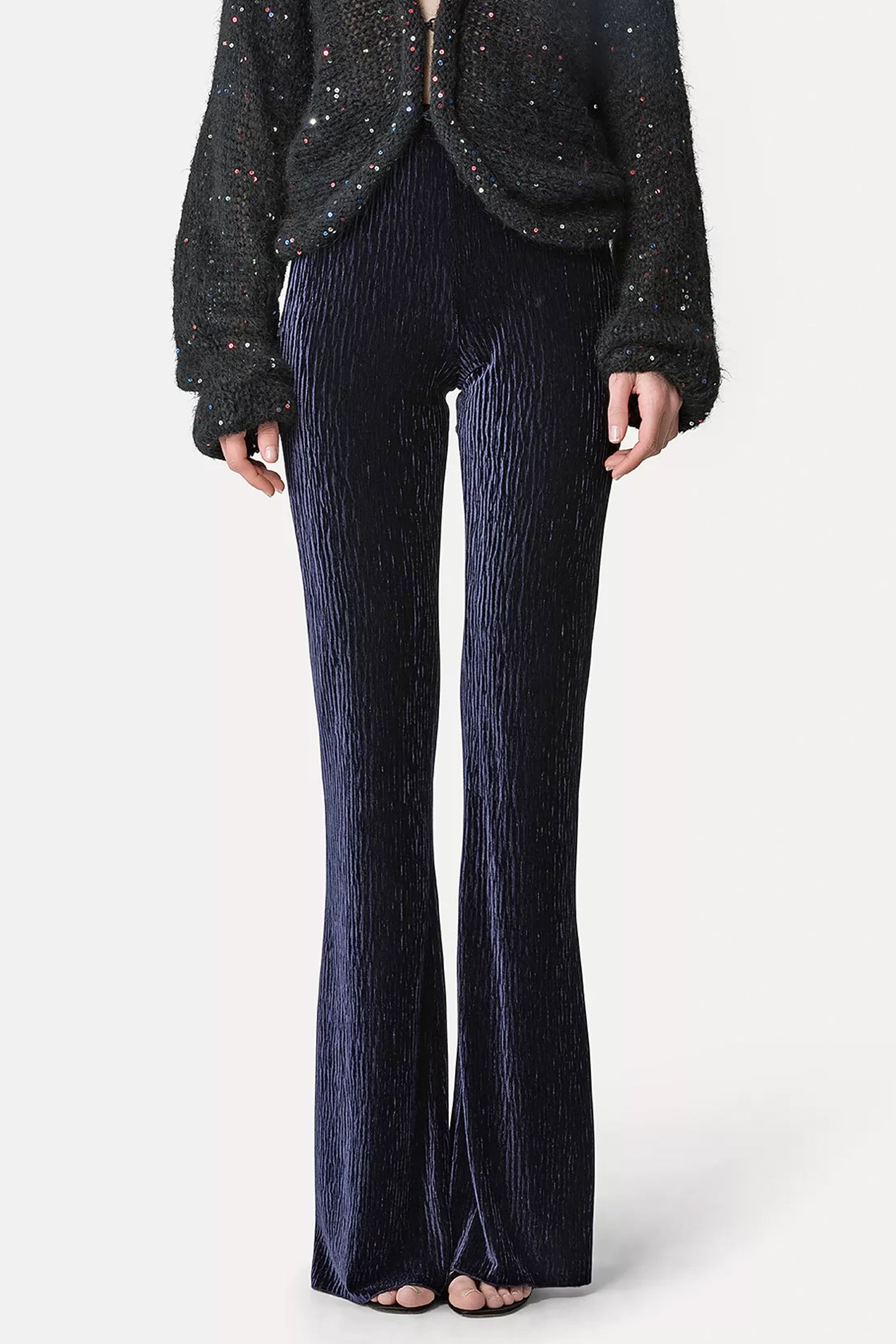 Crush velvet flared trousers