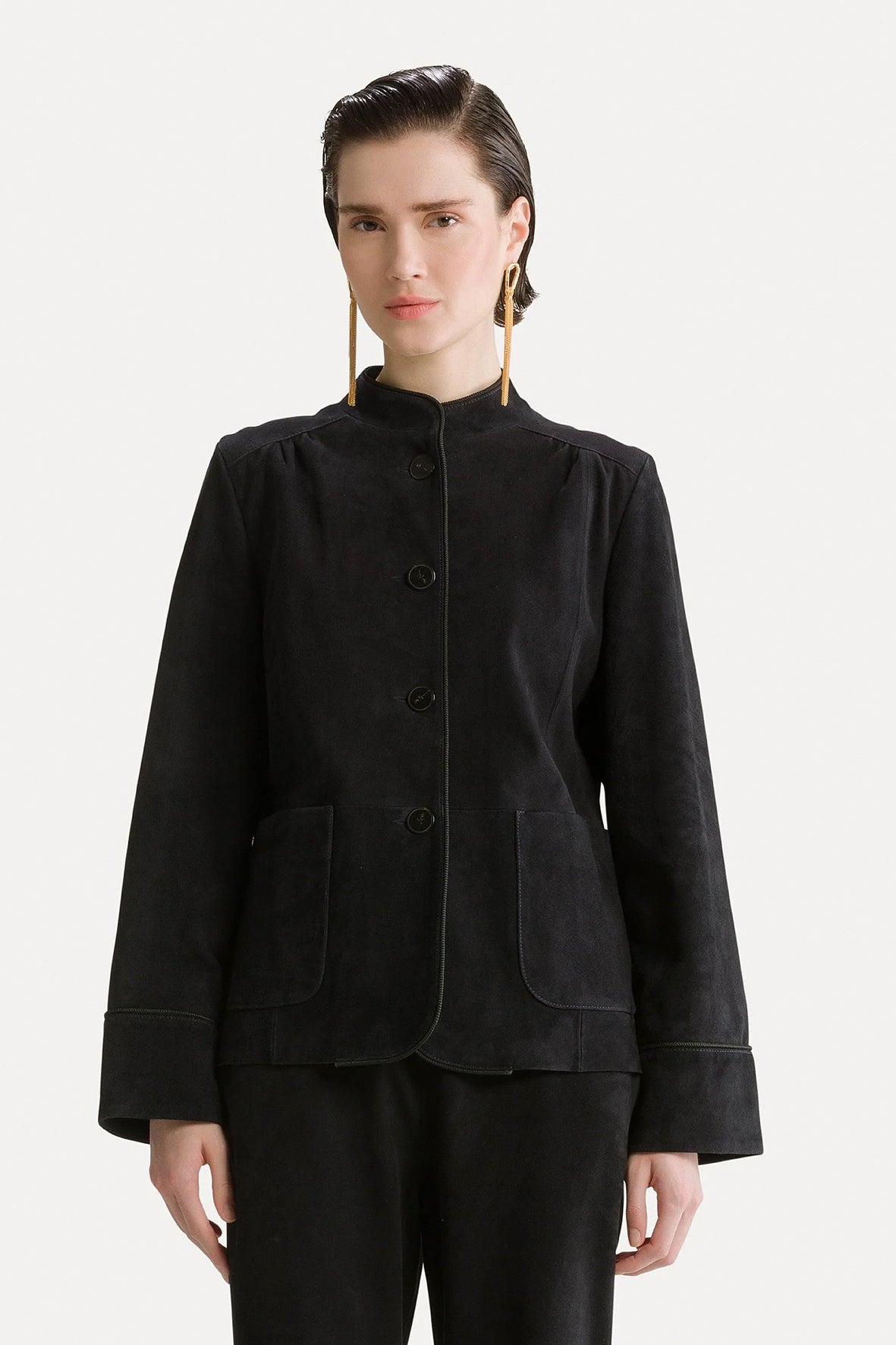 Chaqueta suede band collar
