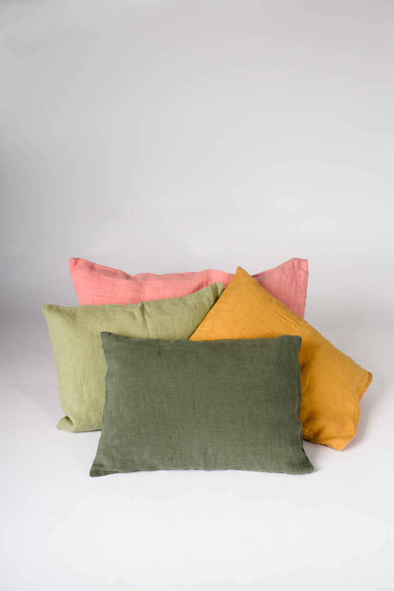 Khaki washed linen cushion