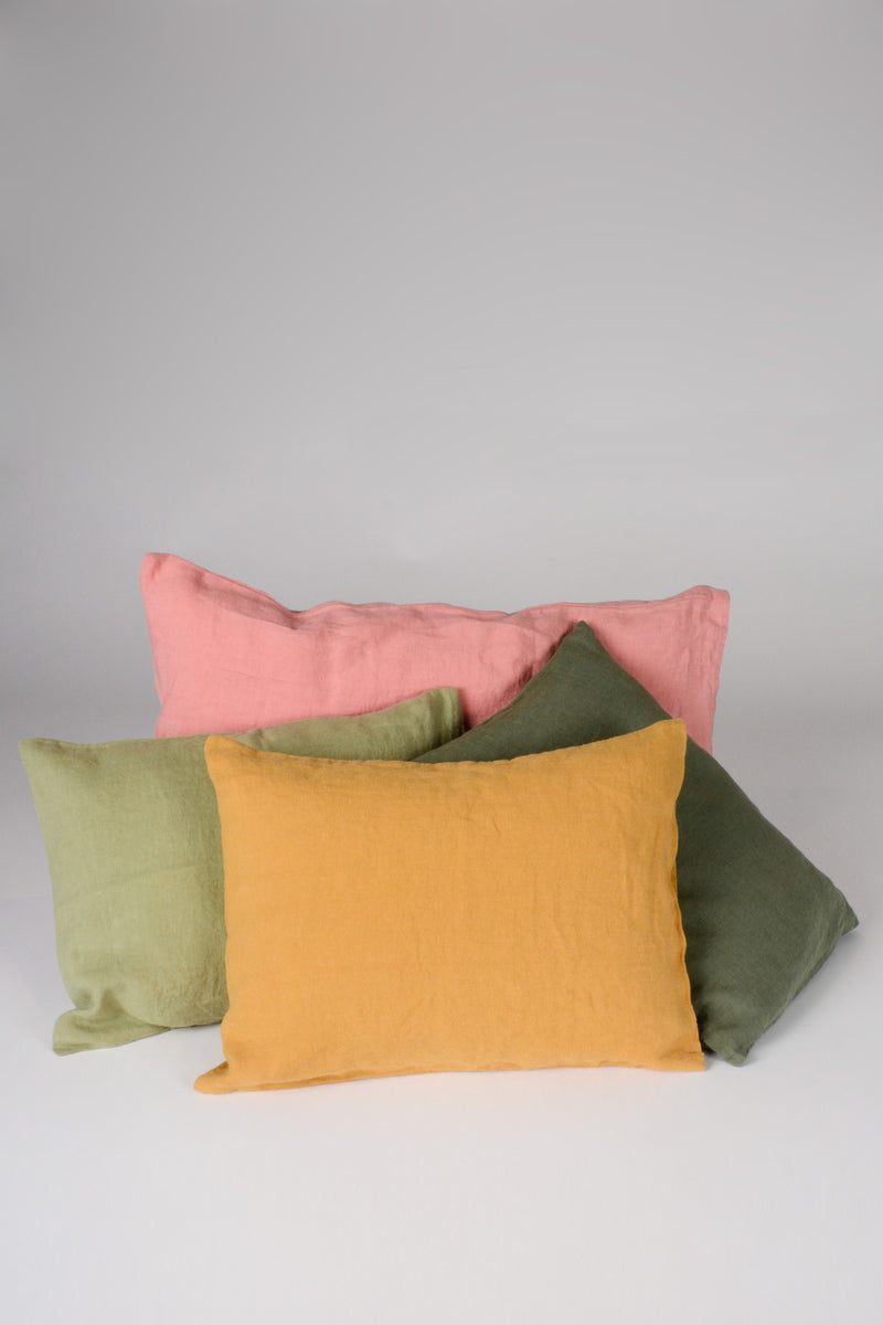 Light caramel washed linen cushion