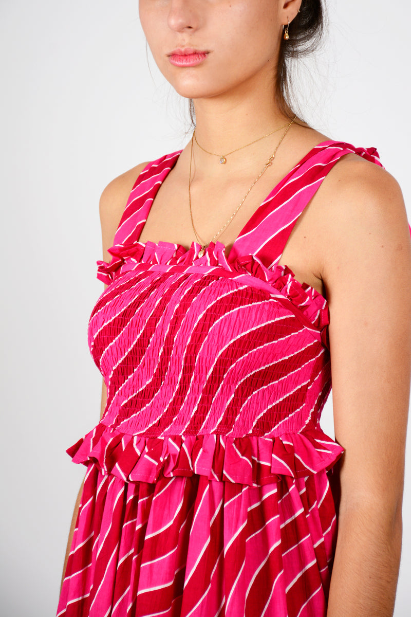 Strappy dress with gathered bodice