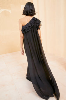 Asymmetrical dress with ruffles and neckline