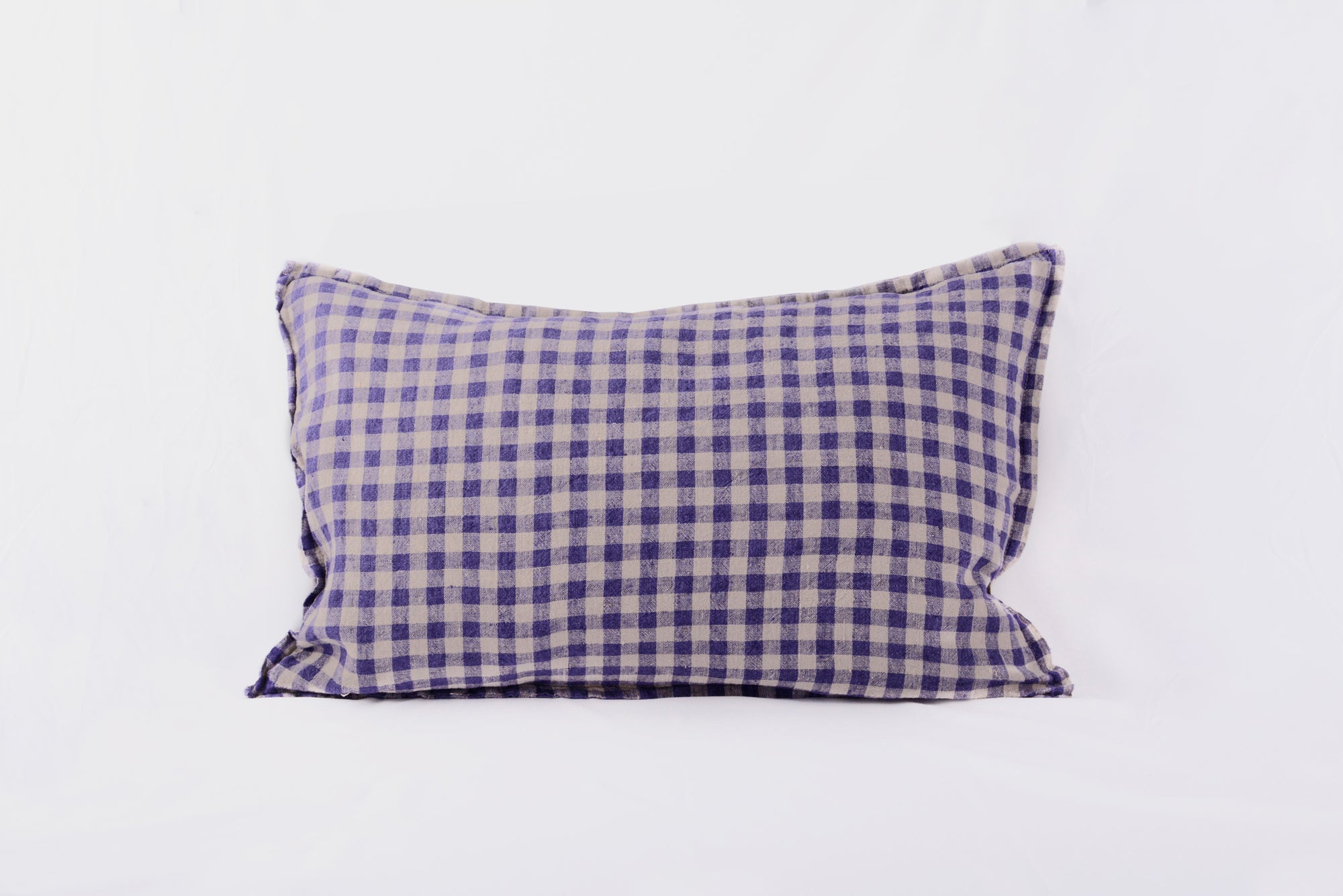 Cojín lino vichy azul y gris