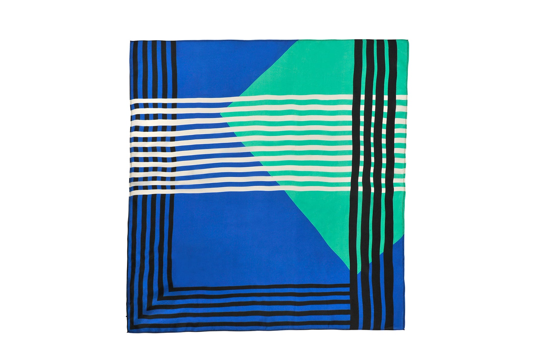 Pañuelo de seda con rayas azul/verde
